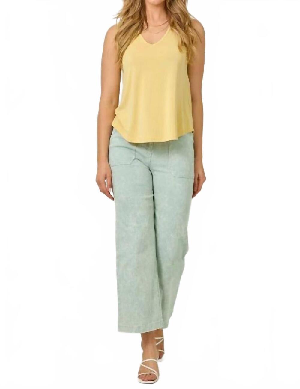 NEW MYSTREE smocked shoulder tank top in muted yellow